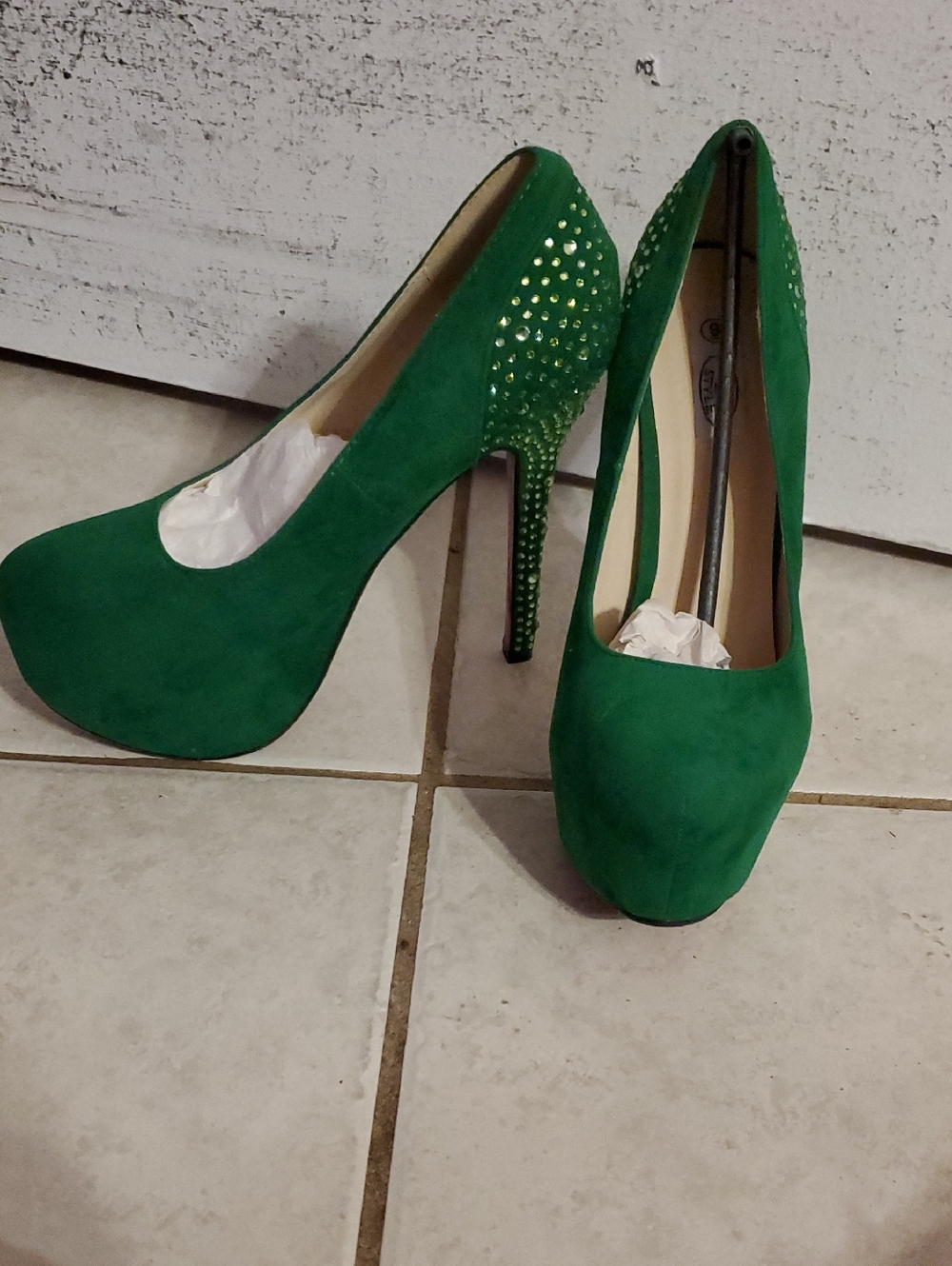 Green Crystal-Accent Platform Pumps - Brand New
